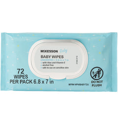 McKesson Baby Wipes Unscented pack cover—easy access for quick diaper changes.
