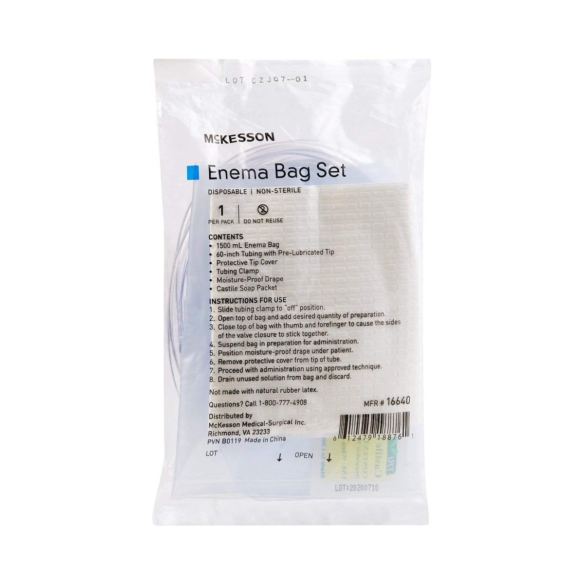 McKesson Bag Emema 1500Cc bag ready for home use.