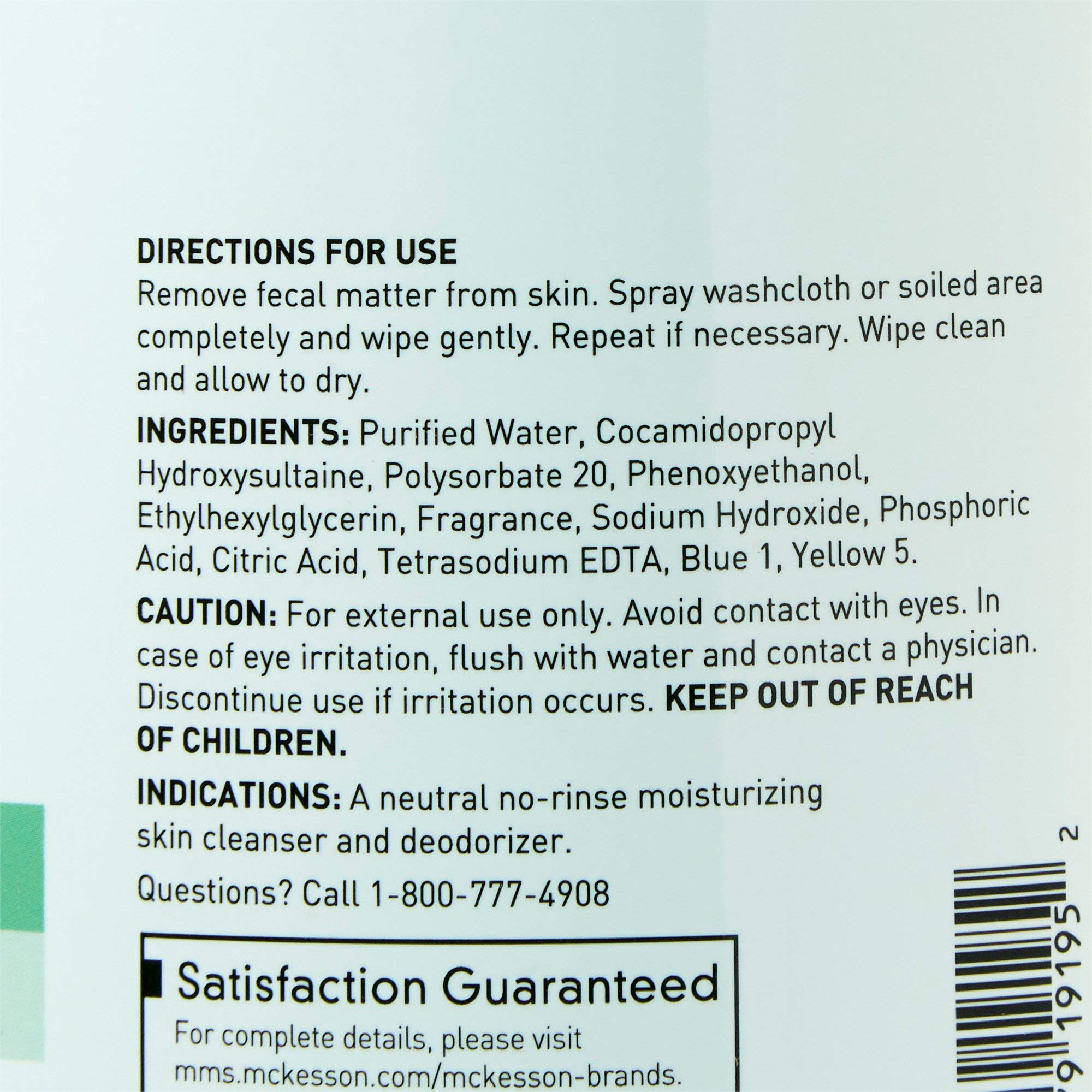 McKesson Perineal Skin Cleanser neutral pH 6.0–7.0 for gentle care.