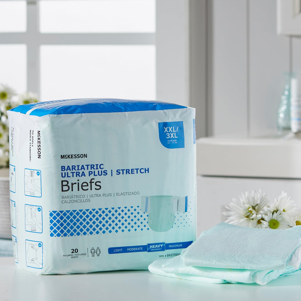 McKesson Ultra Plus Stretch Briefs disposable for single-use convenience.