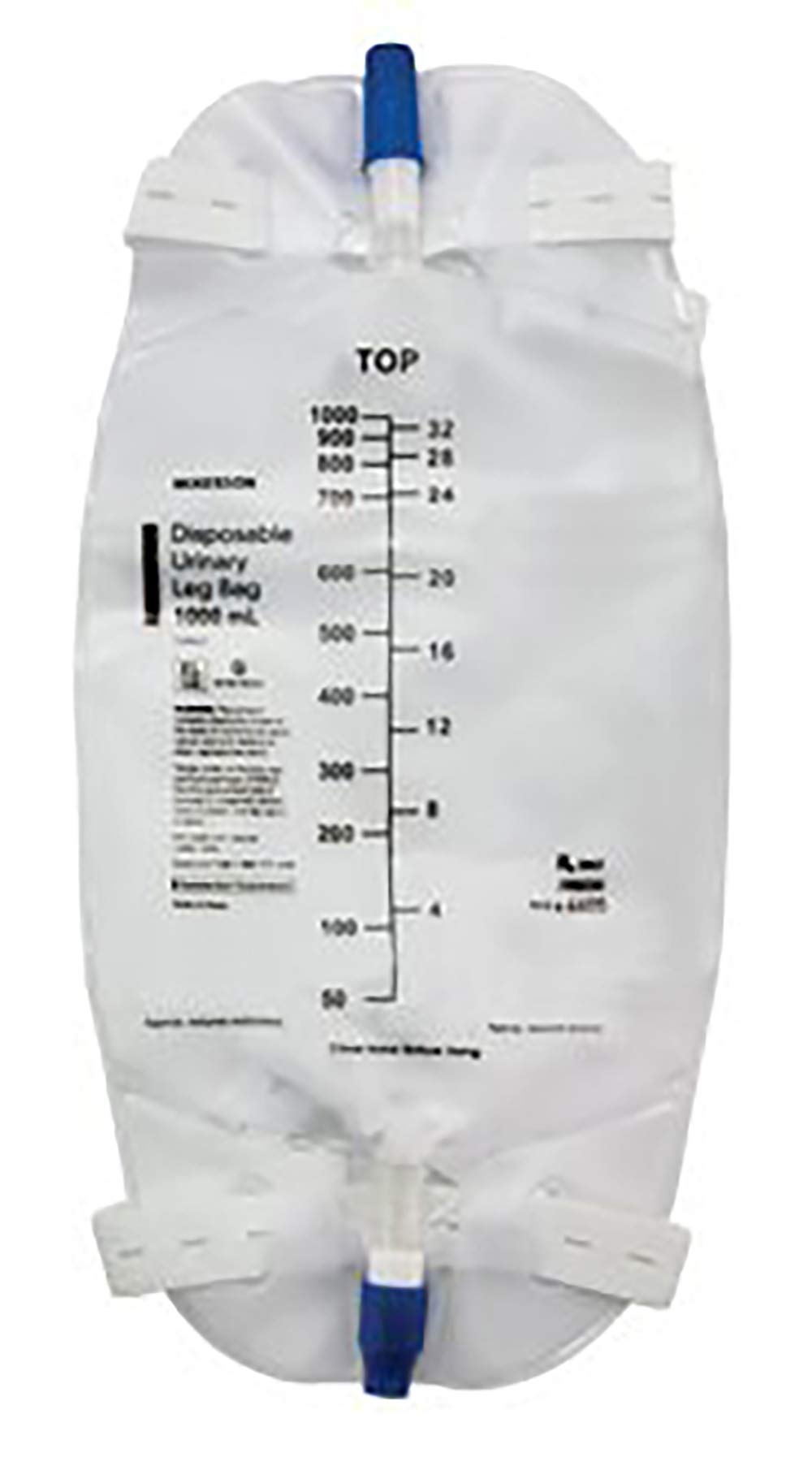 McKesson urinary leg bag with anti-reflux valve, vinyl construction, discrete wear and drainage capability