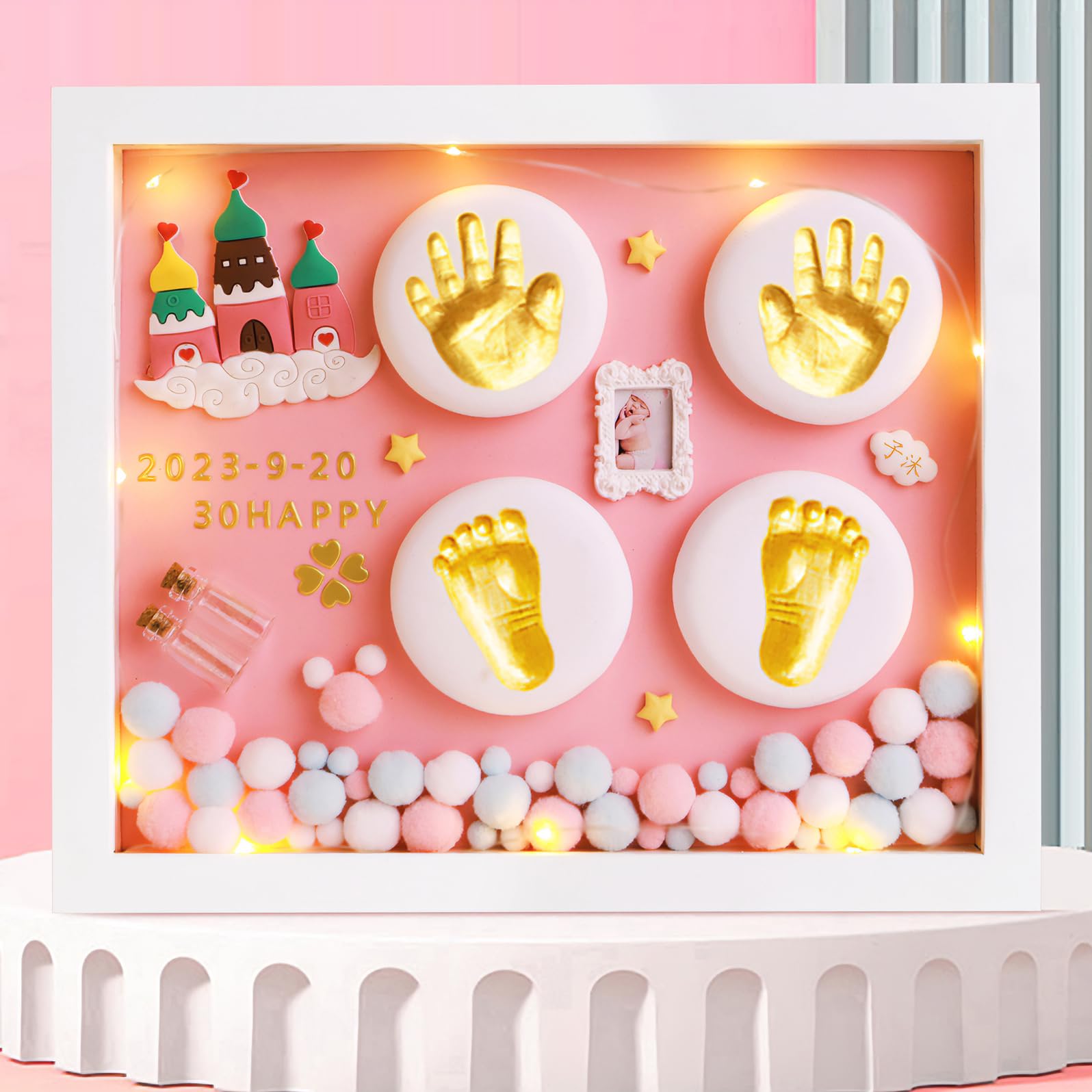 MCstars handprint footprint frame showcases a newborn keepsake for the nursery.