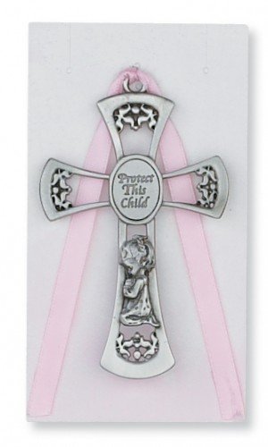 McVan infant crib cross in pink, a soft nursery decor piece and ideal baby shower gift.