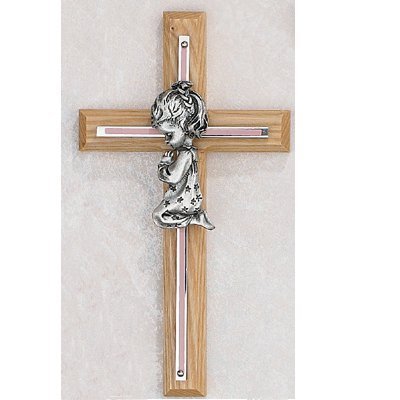 McVan Pink Oak Cross for baby shower decor and infant baptism display.