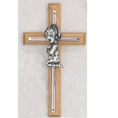 McVan Pink Oak Cross for baby shower decor and infant baptism display.
