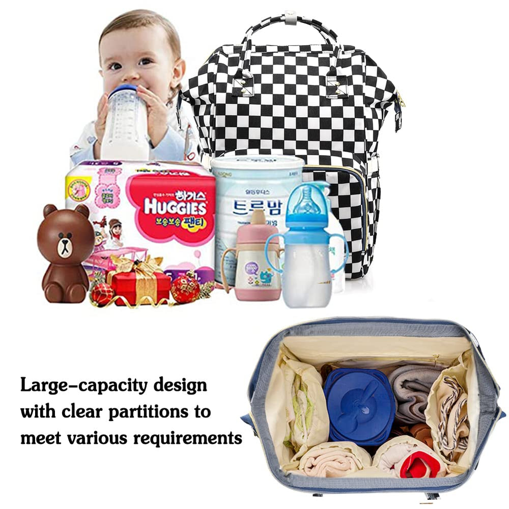 MCWTH checkered diaper bag iPad pocket provides easy storage during outings.