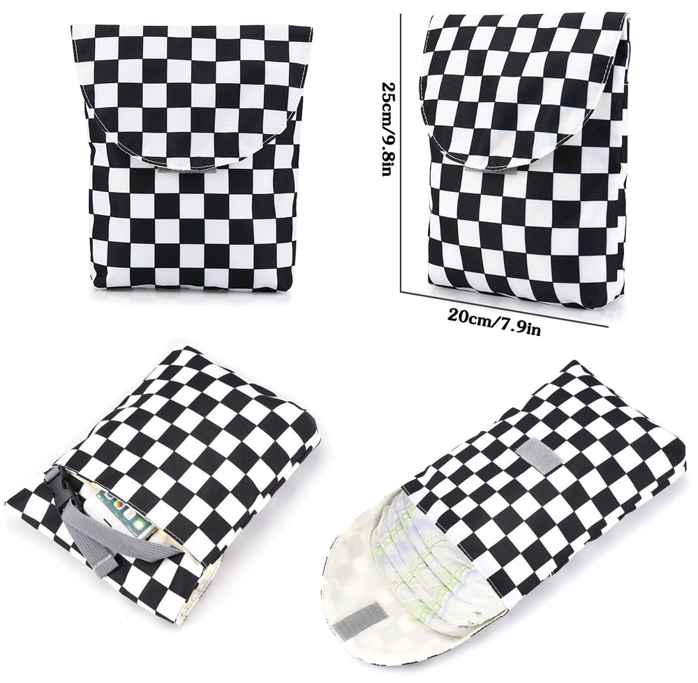 MCWTH checkered diaper bag reinforced zipper ensures smooth opening and long-lasting use.