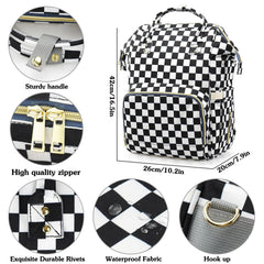 MCWTH checkered diaper bag USB port enables easy phone charging while you travel.