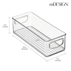 MDesign bin showing fridge and cabinet use for snacks and formula organization.