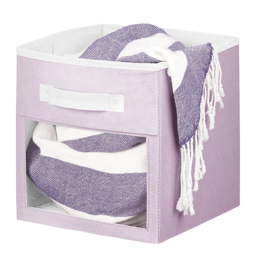 mDesign breathable non-woven fabric bin keeps items ventilated.