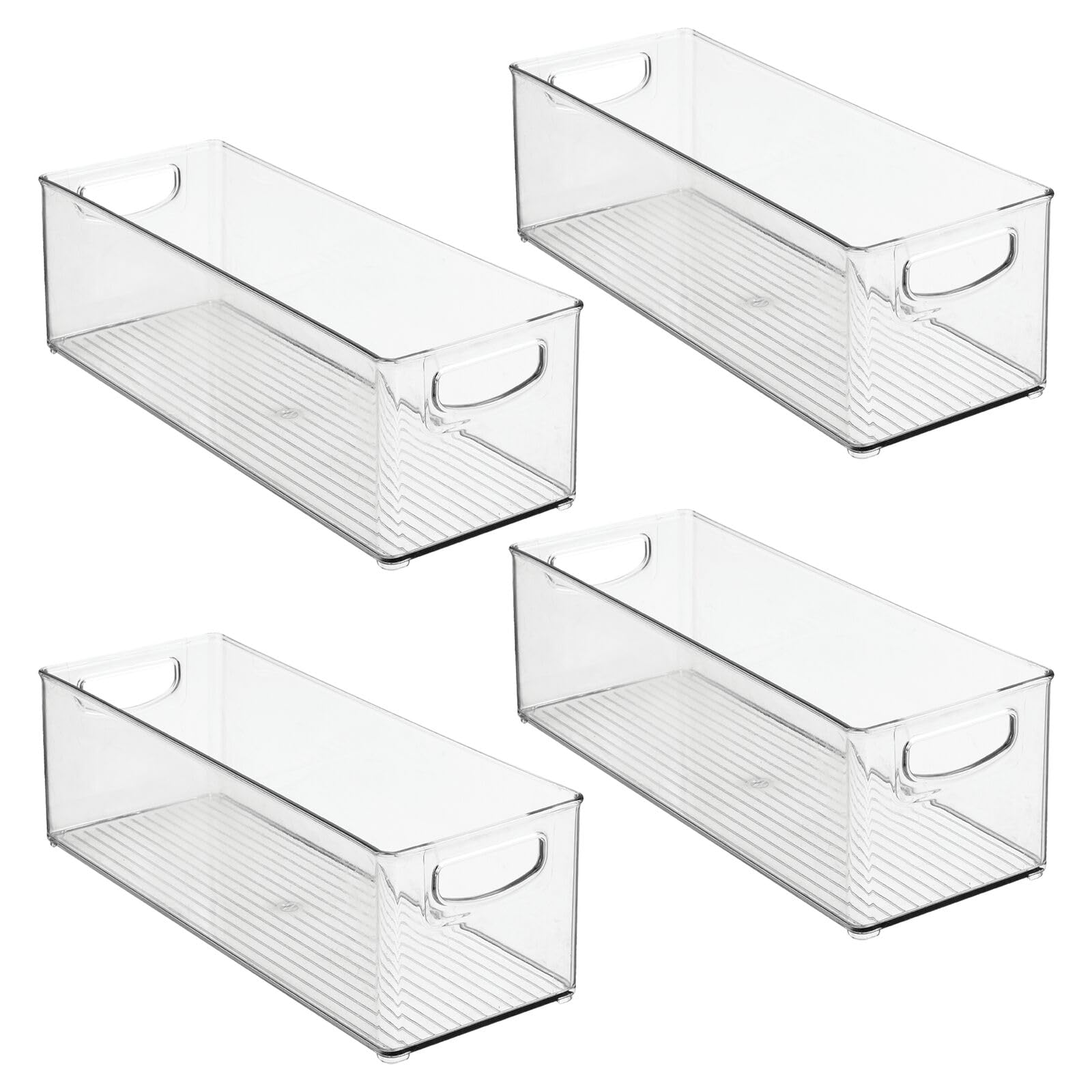 Mdesign clear plastic bin in daily use helps reduce clutter.