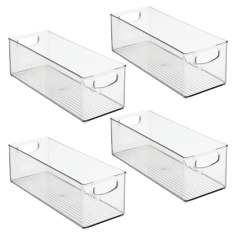 Mdesign clear plastic bin in daily use helps reduce clutter.