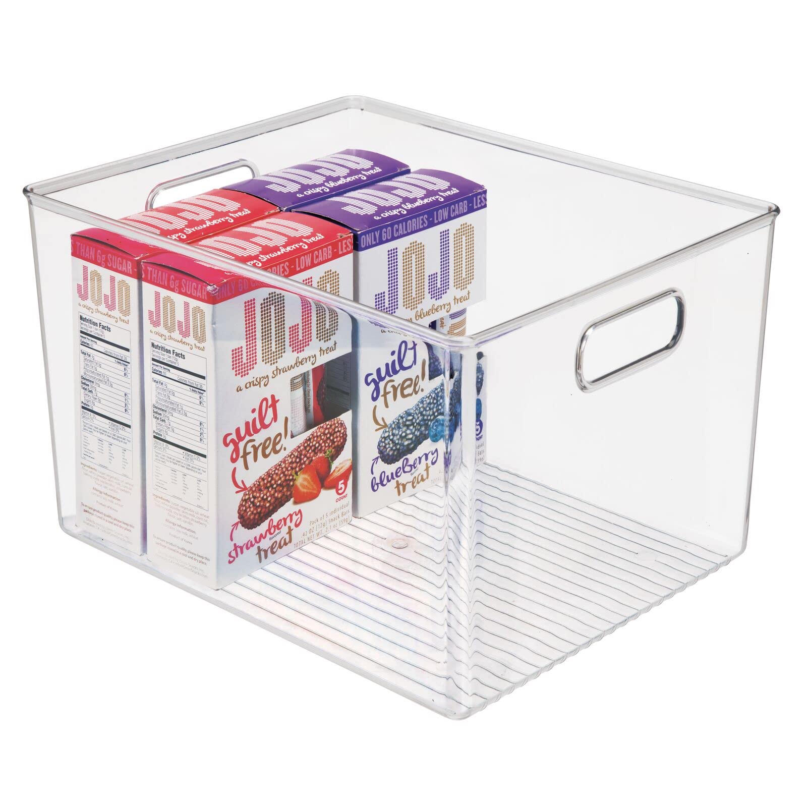 mdesign Clear plastic food bin snacks visible and easy to grab.