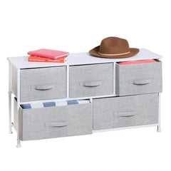 mdesign extra-wide dresser tower with steel frame and wood top for sturdy storage.