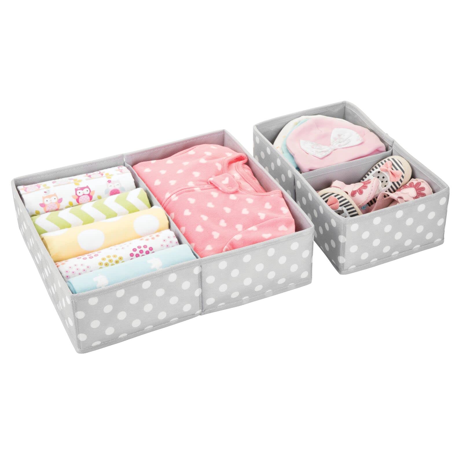 mdesign fabric drawer organizer bin gray white polka dot baby diapers bibs