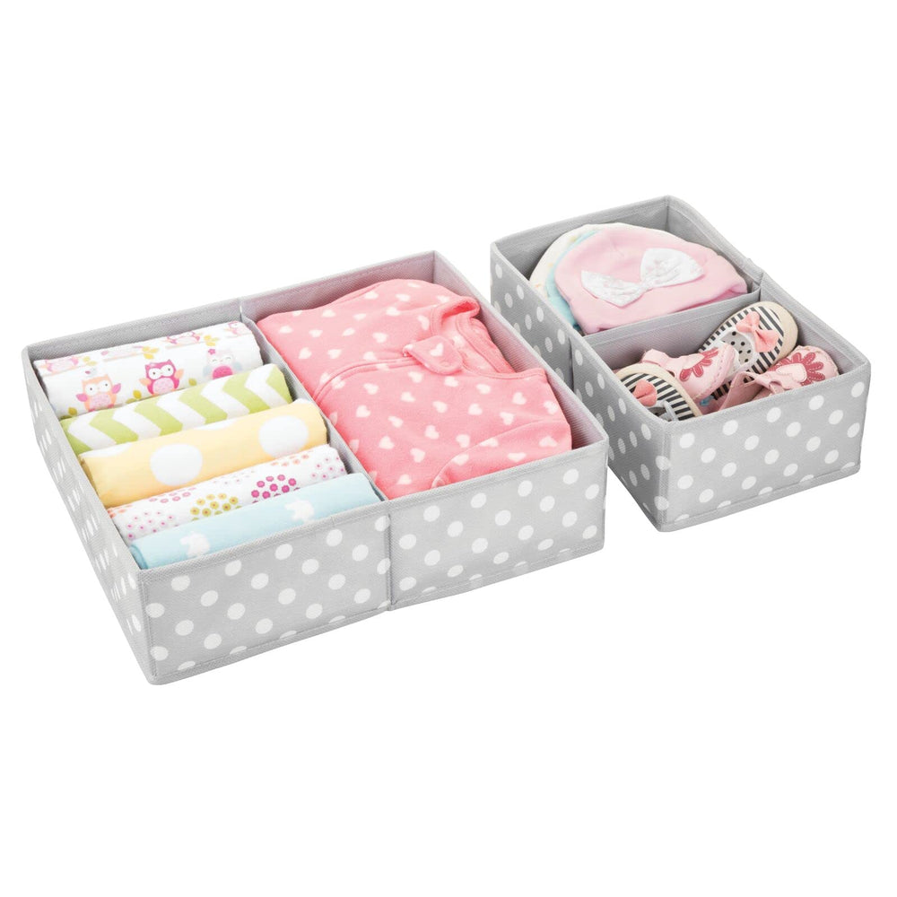 mdesign fabric drawer organizer bin gray white polka dot baby diapers bibs