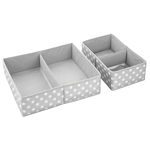 mdesign fabric drawer organizer bin in gray and white polka dot front view useful for nursery storage