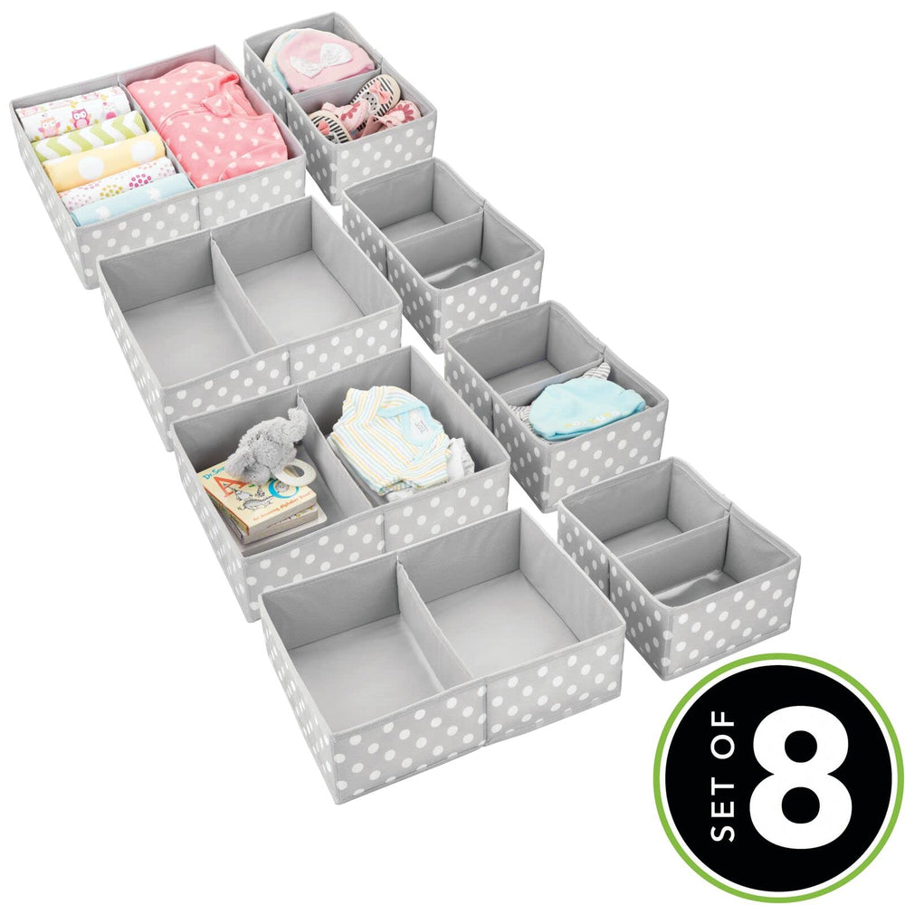 mdesign fabric drawer organizer bin gray white polka dot set of two side view