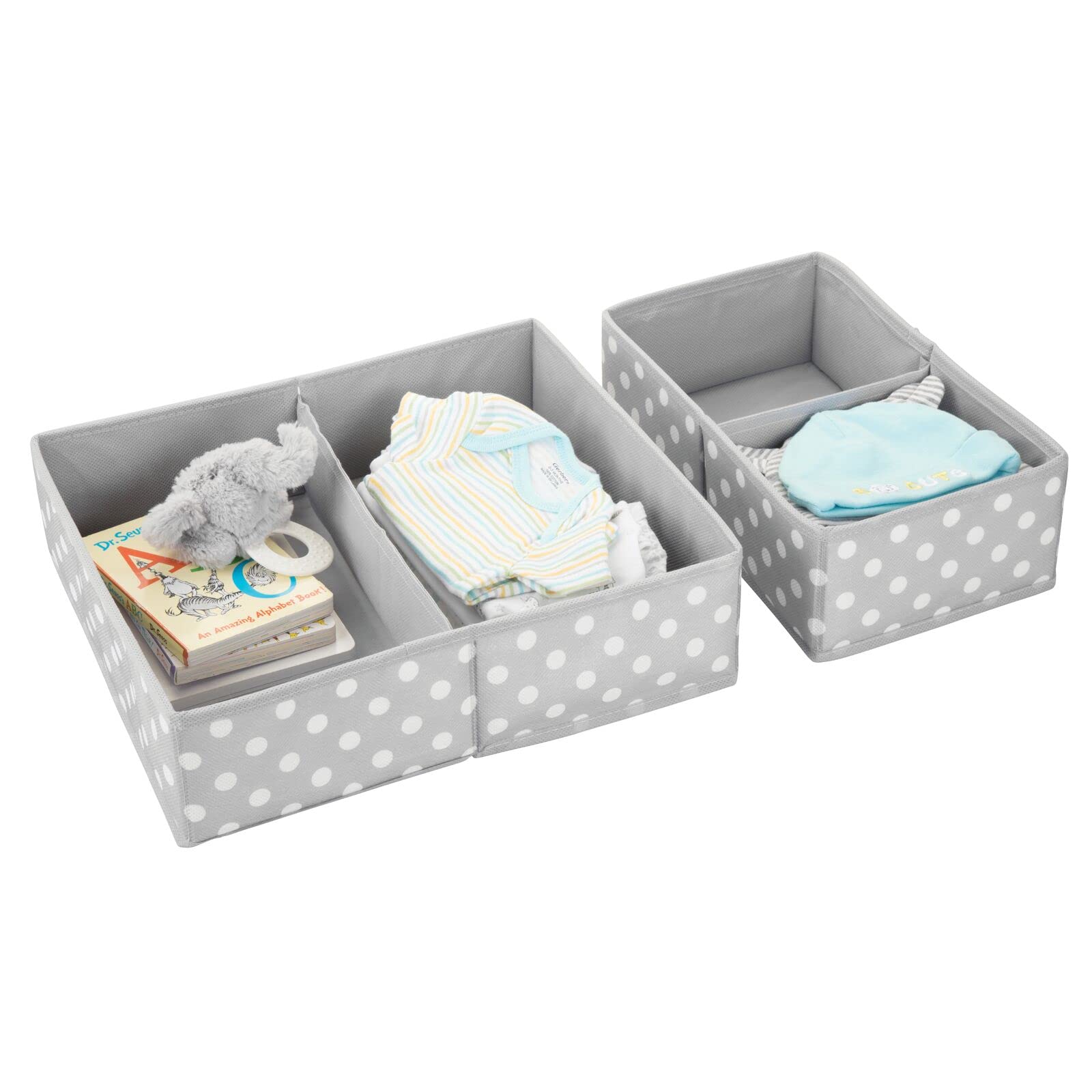 mdesign fabric drawer organizer bin gray white polka dot toddlers toys storage