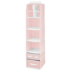 mdesign fabric hanging organizer over rod with seven shelves and three drawers for kids' essentials