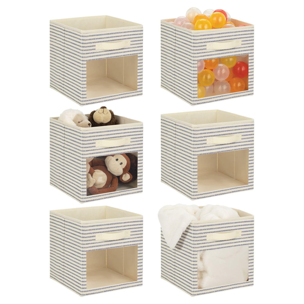 mdesign fabric nursery bin front-handle-window highlights quick access to toys and essentials