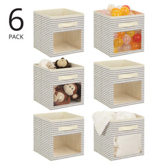 mdesign fabric-bin natural-blue-stripe fabric texture and easy stacking on cube shelves