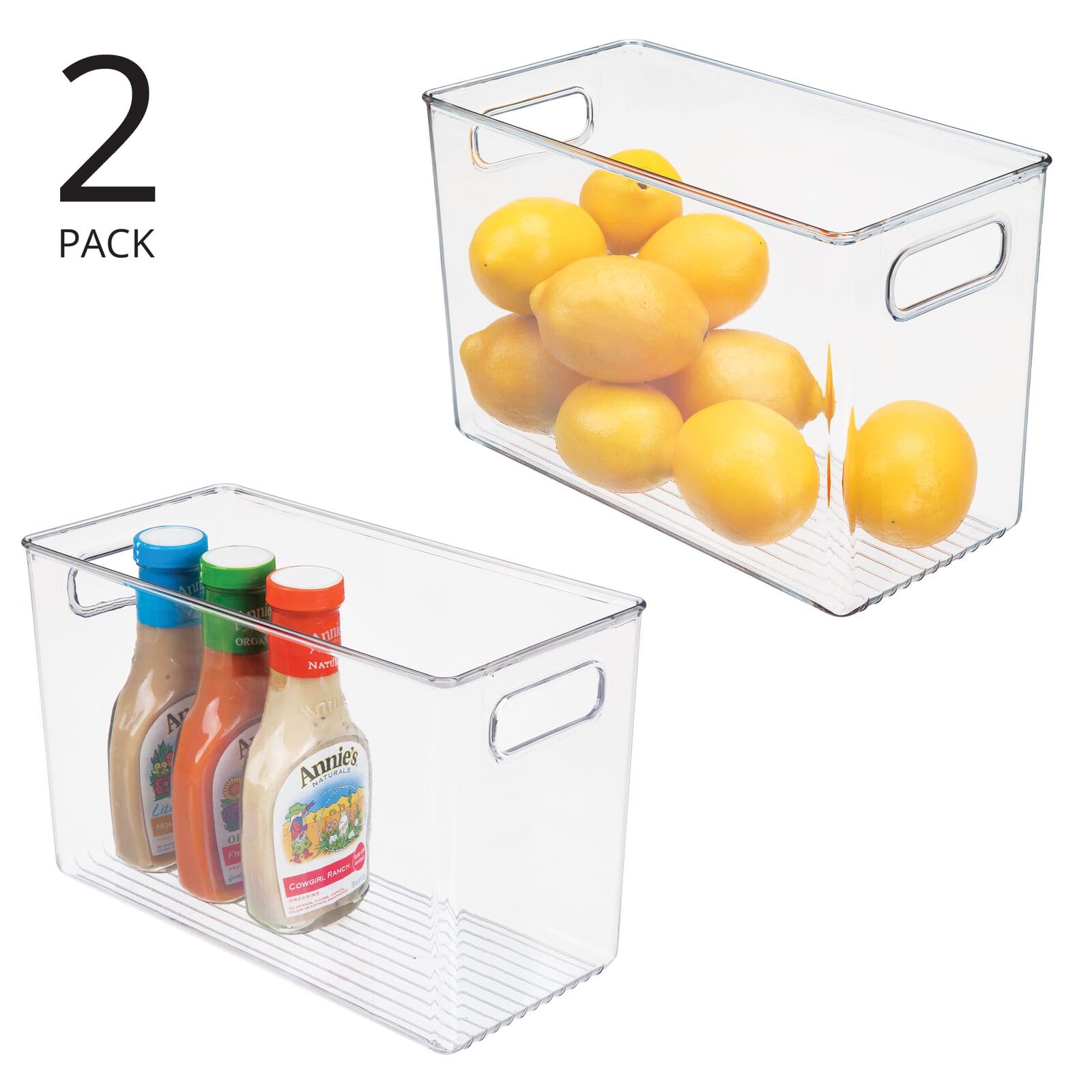 mdesign fridge organiser tray with handle simplifies moving items between shelves.