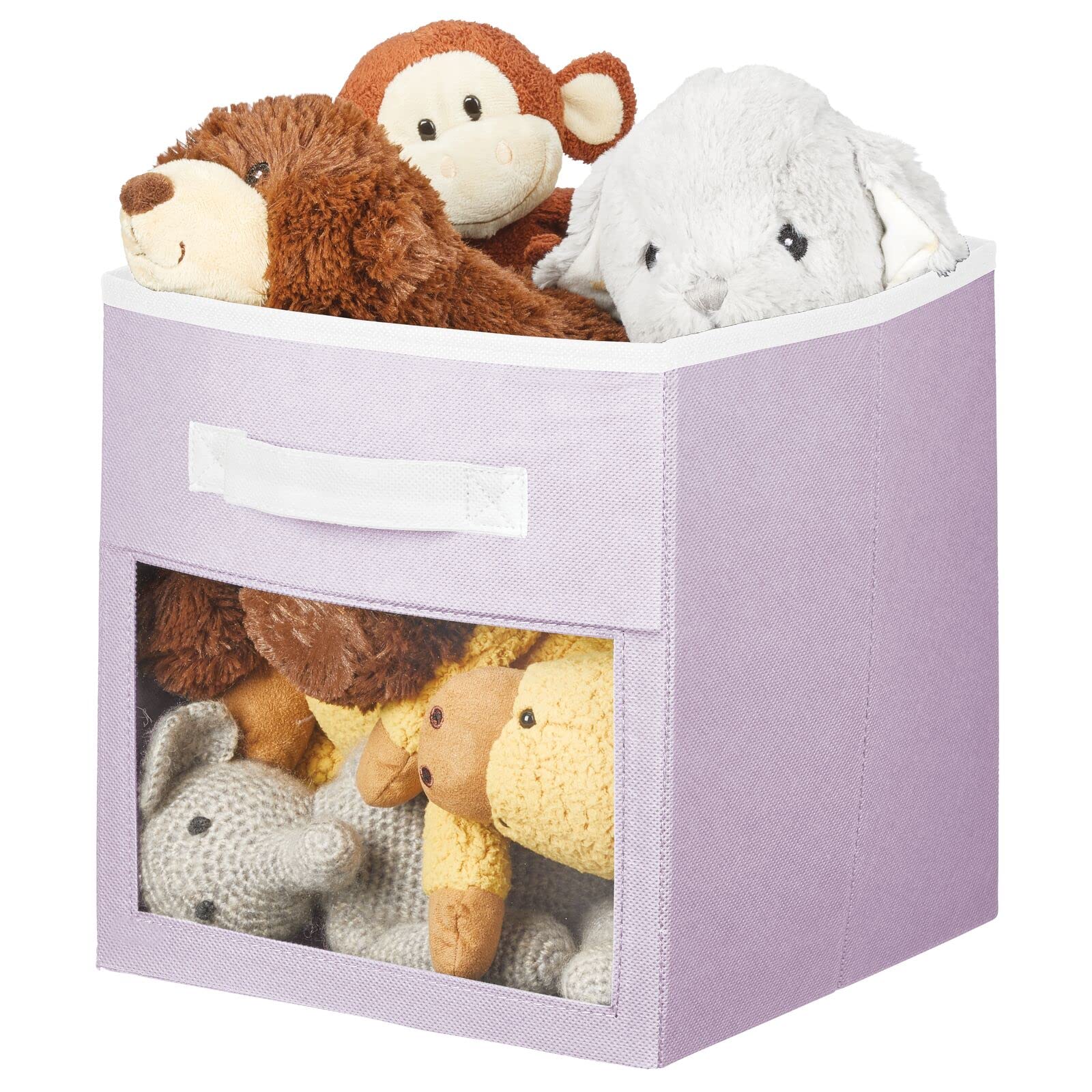 mDesign front-handle bin easy to move between shelves.