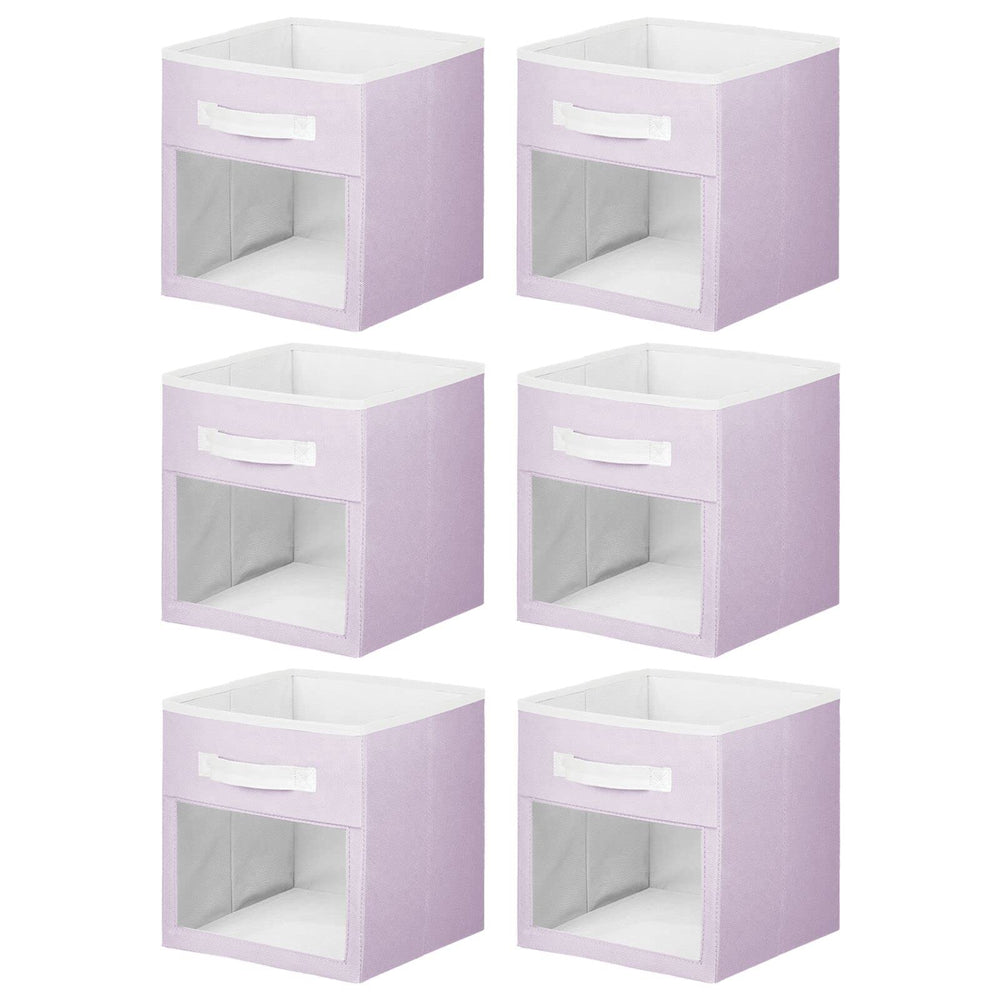 mDesign Jane Collection bins hold diapers, clothes, toys, and bibs.