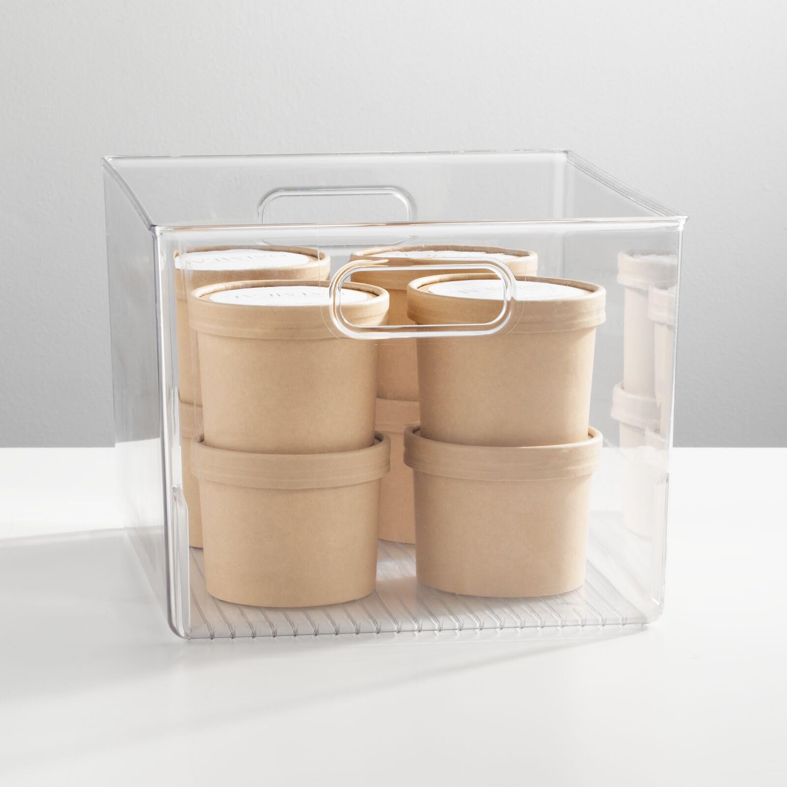 mdesign Ligne Collection cabinet storage bin neatly organizes spices and jars.