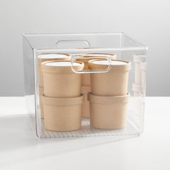 mdesign Ligne Collection cabinet storage bin neatly organizes spices and jars.