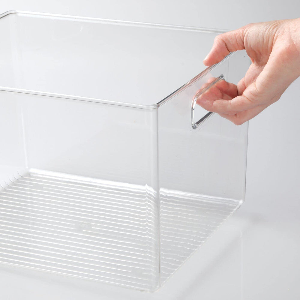 mdesign Ligne Collection freezer storage bin helps sort frozen items efficiently.