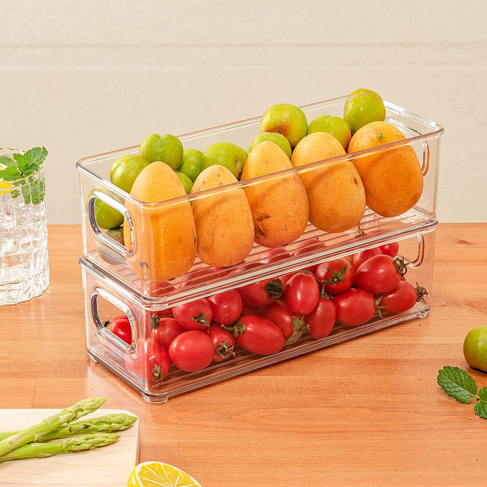 mdesign Ligne stackable organizer with handles in a pantry for easy access.