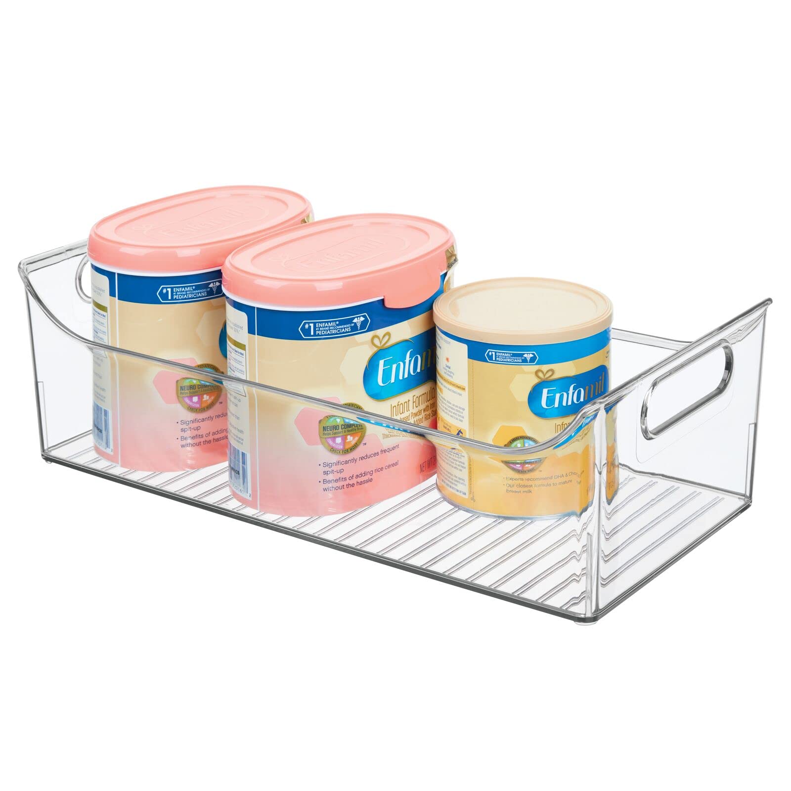 mdesign multi-use baby bin supports tidy feeding and changing stations.