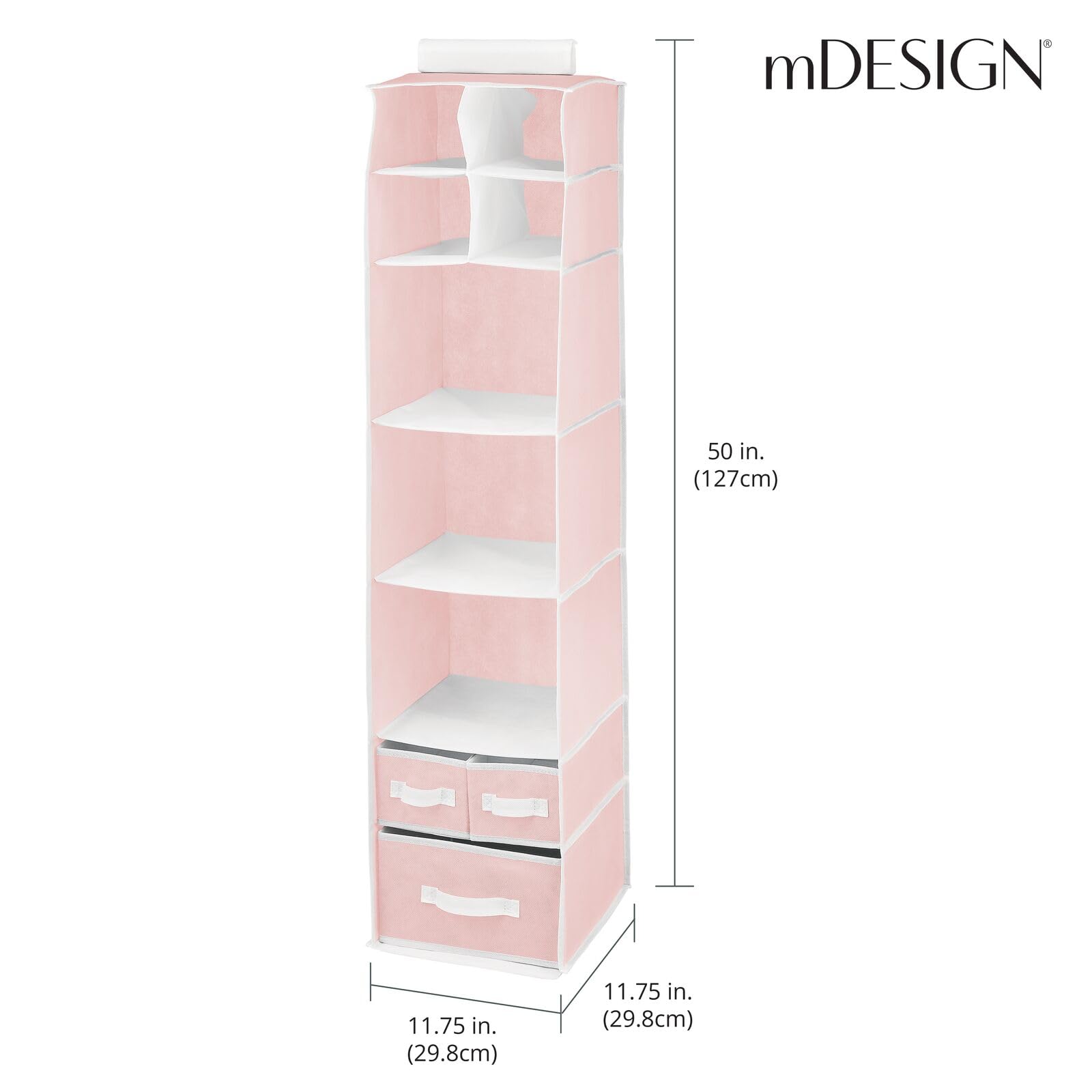 mdesign over-rod fabric shelves storage keeps clothes tidy