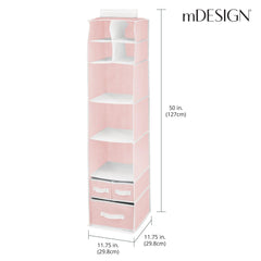 mdesign over-rod fabric shelves storage keeps clothes tidy