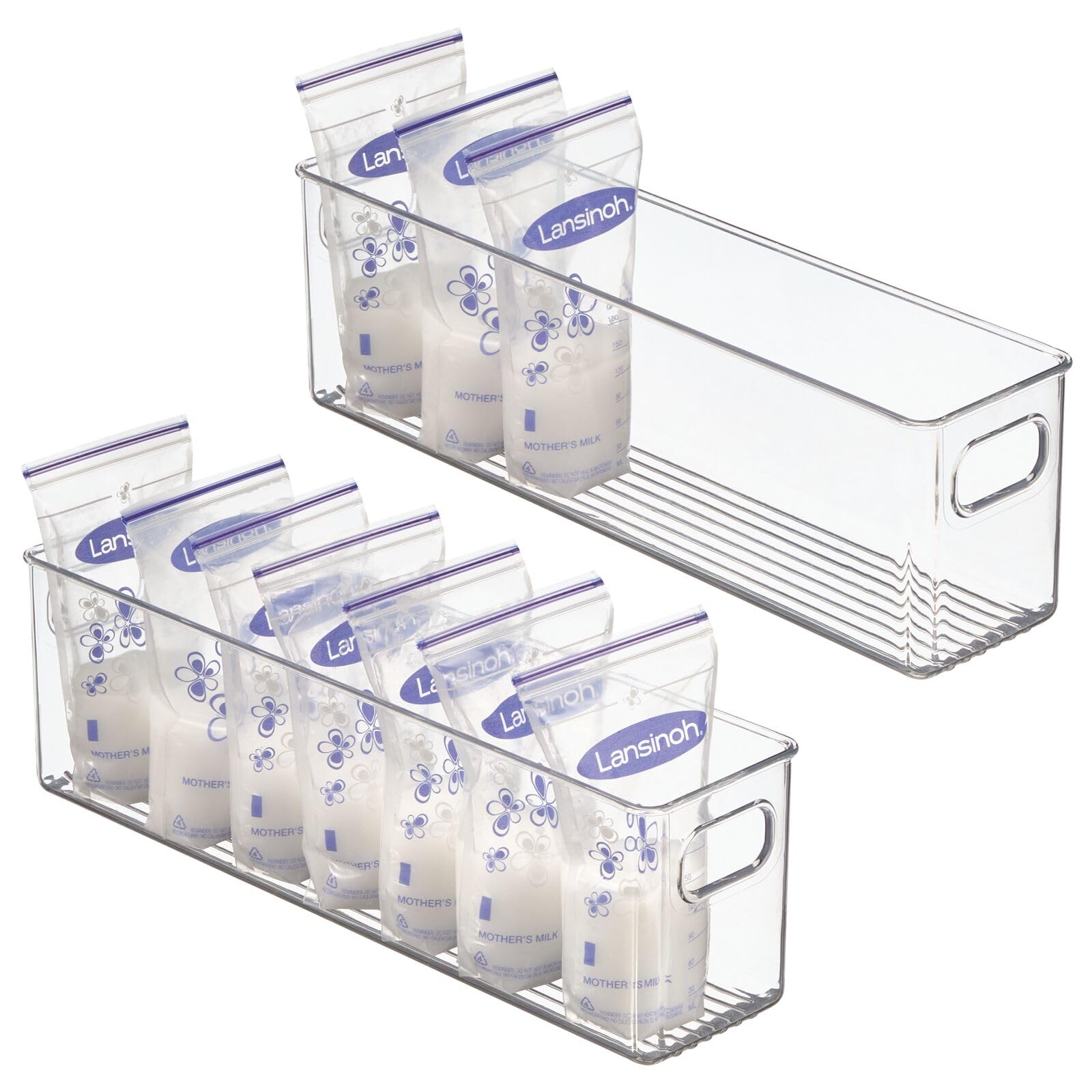 mdesign long stackable organizer with handles keeps pantry tidy and accessible