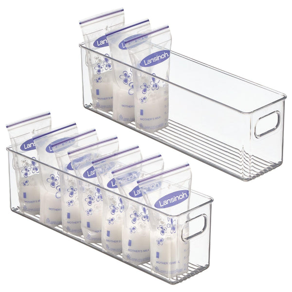 mdesign long stackable organizer with handles keeps pantry tidy and accessible