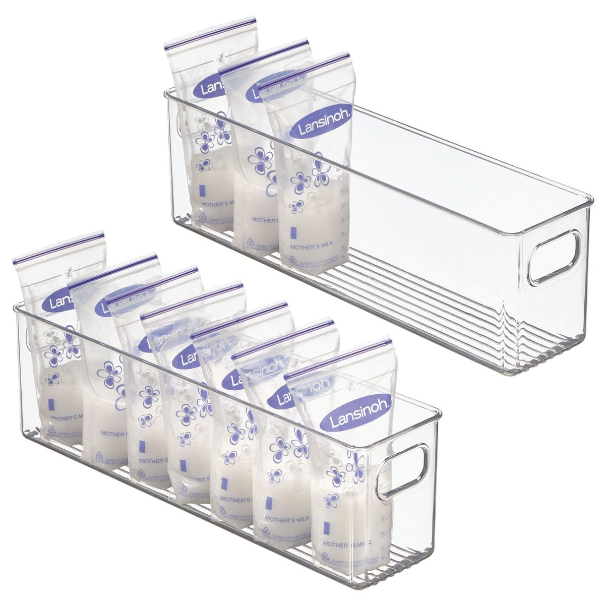 mdesign long stackable organizer with handles keeps pantry tidy and accessible