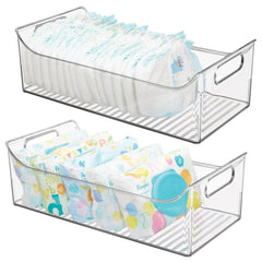 mdesign portable nursery storage caddy keeps diapers, wipes, and bottles within easy reach.