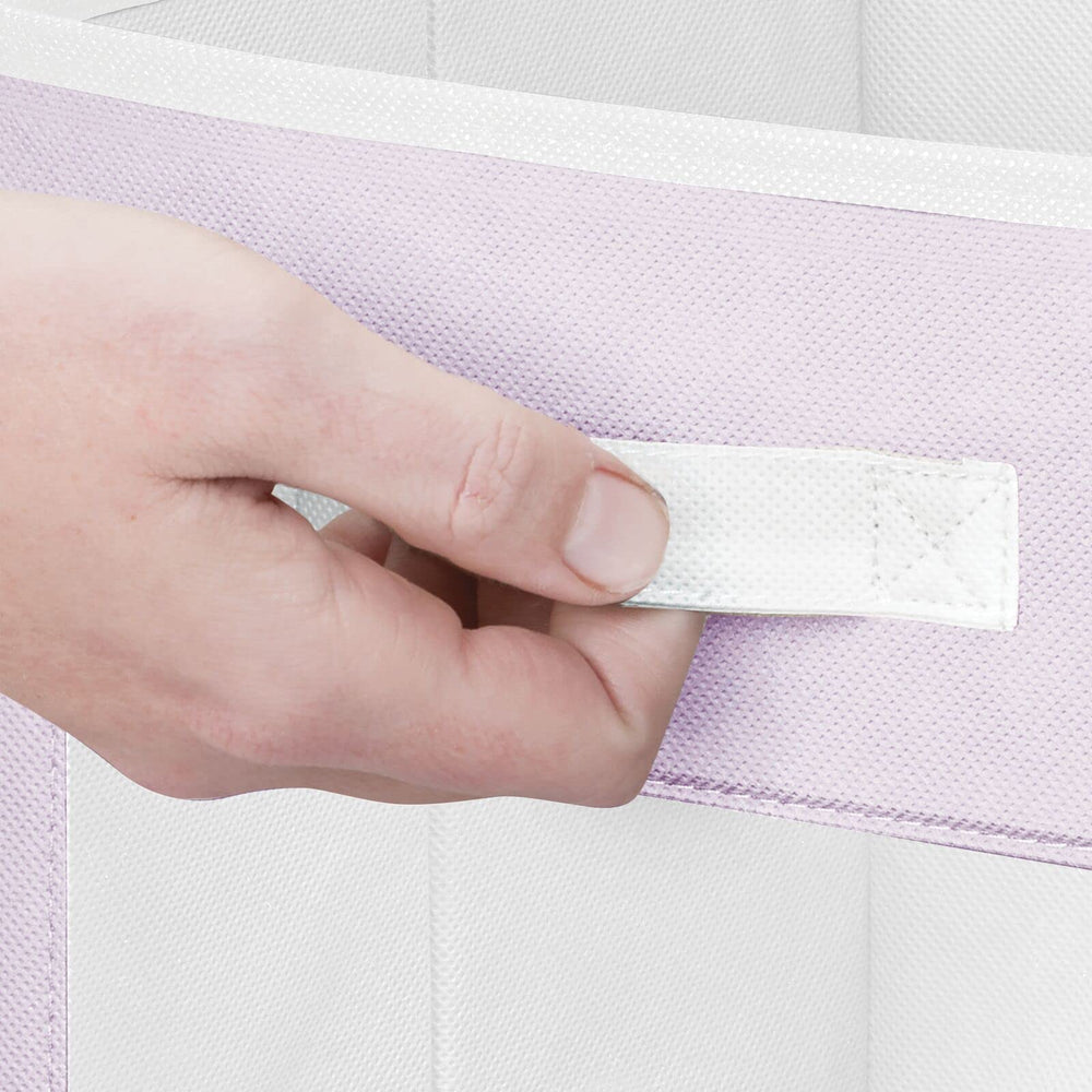 mDesign six-pack fabric storage bins simplify closet organization.