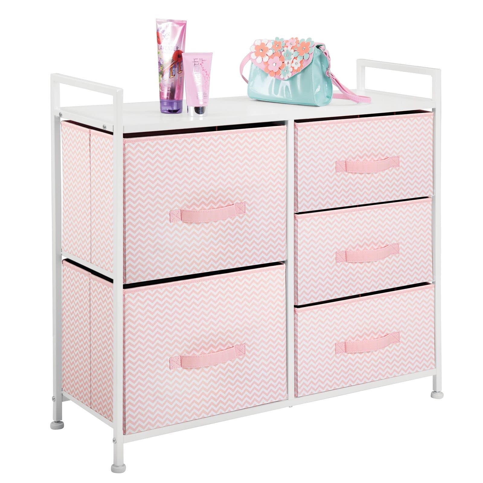 mdesign Spira dresser open drawer reveals fabric texture and storage