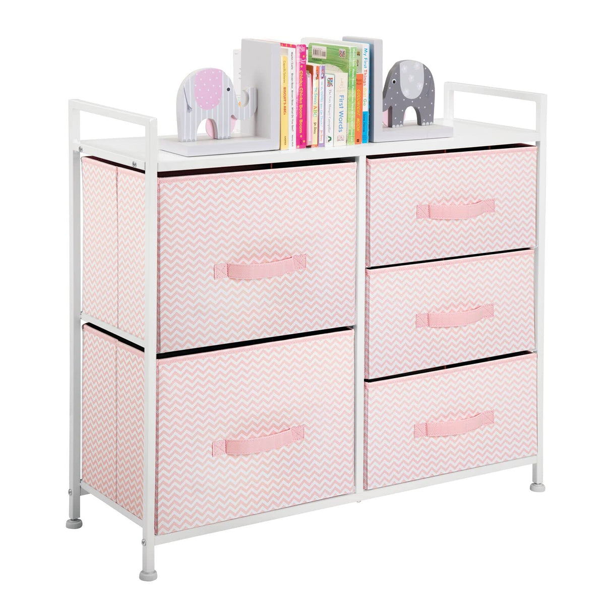 mdesign Spira pink and white dresser with steel frame for durable storage