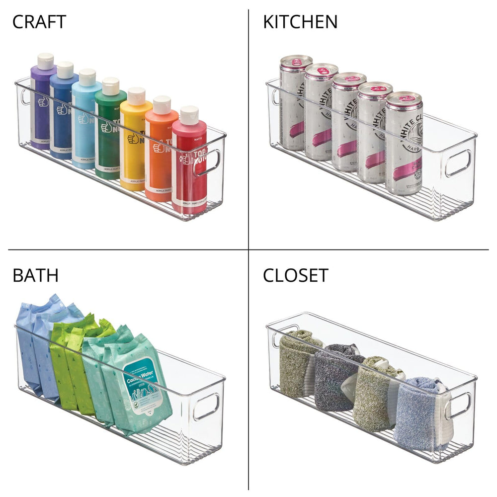 mdesign stackable bin with raised feet maximizes vertical space