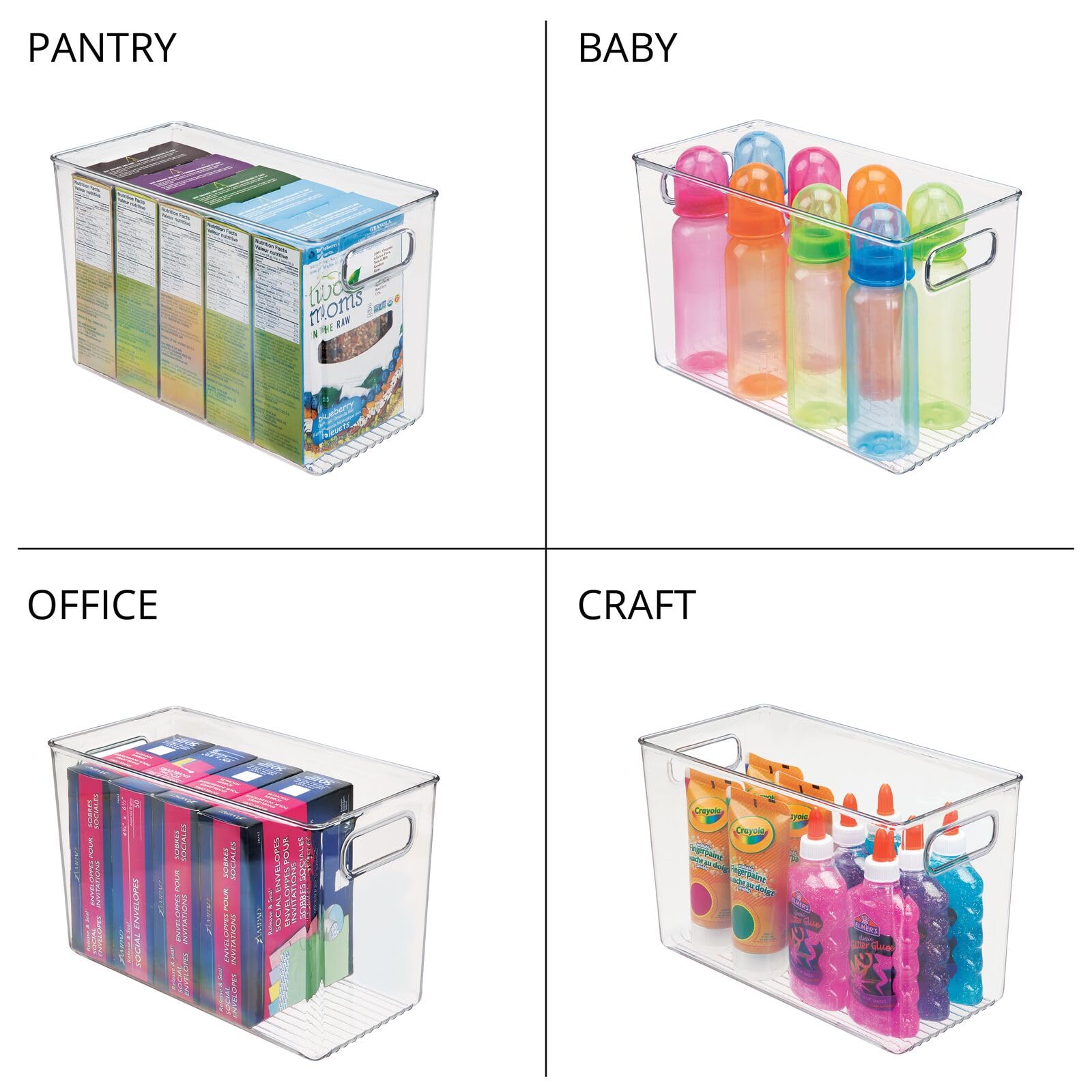 mdesign stackable kitchen tray saves space while keeping items organized.
