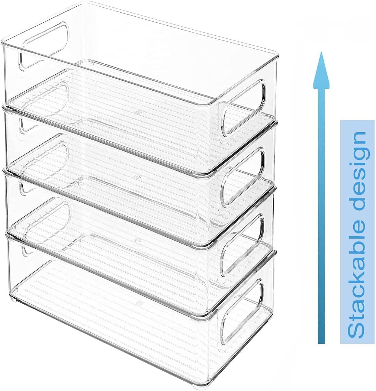 mdesign stackable organizer shown in cabinet storing lids and small accessories.