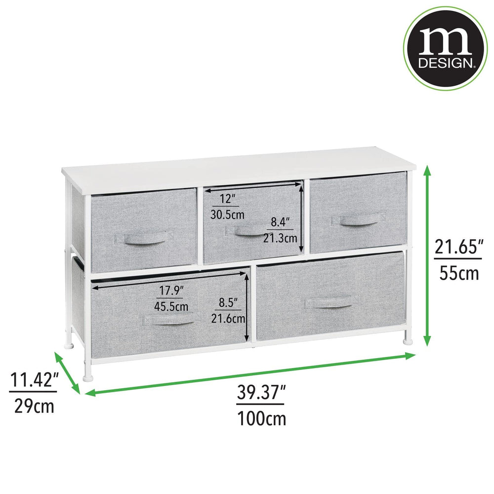 mdesign textured-print fabric bins offer easy visibility and pull-access.