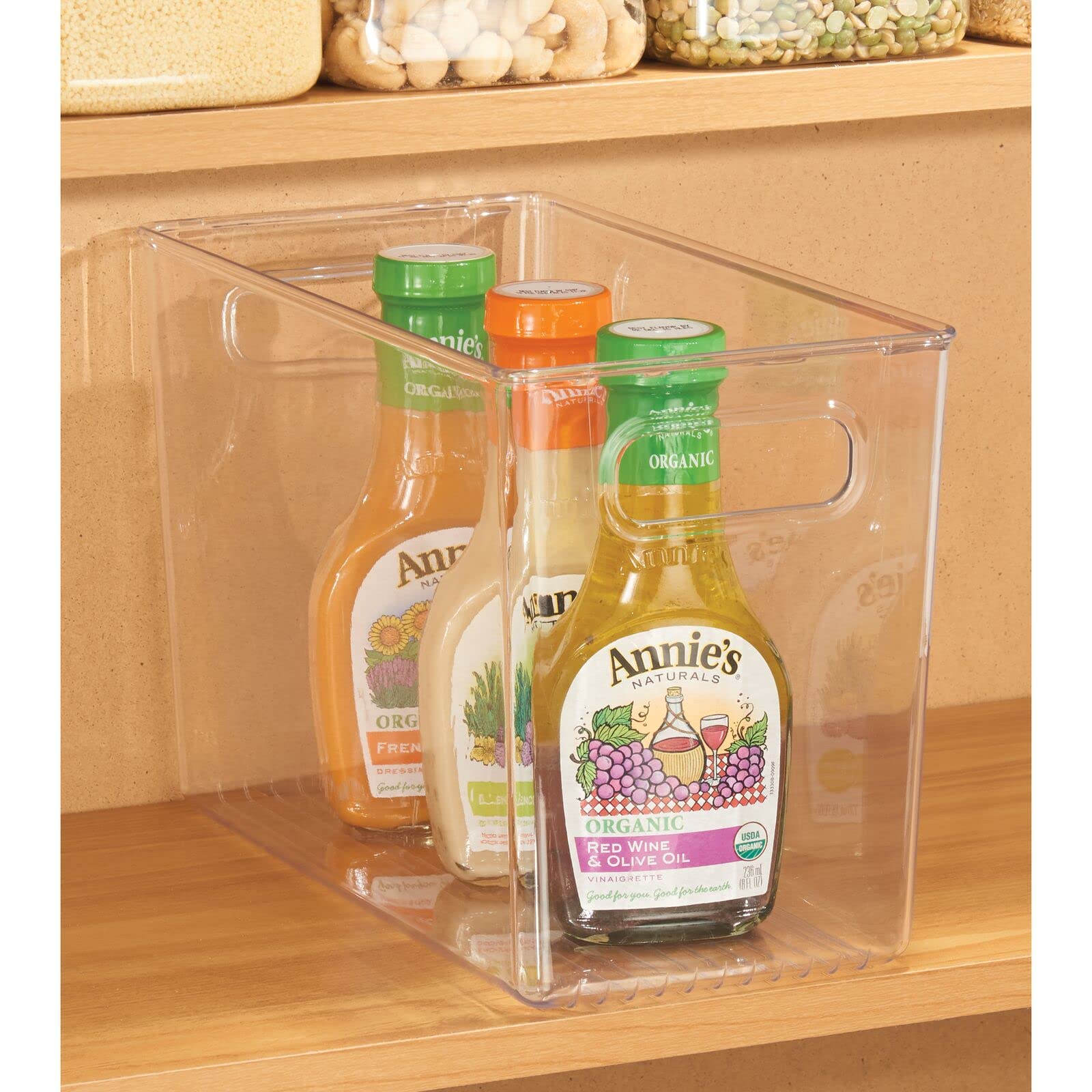 mdesign transparent plastic bin provides quick overview of stored goods.