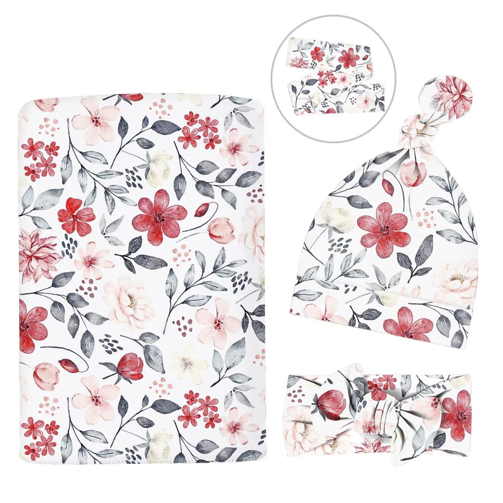 MdouLy matching headband and bow with floral pattern for photo moments