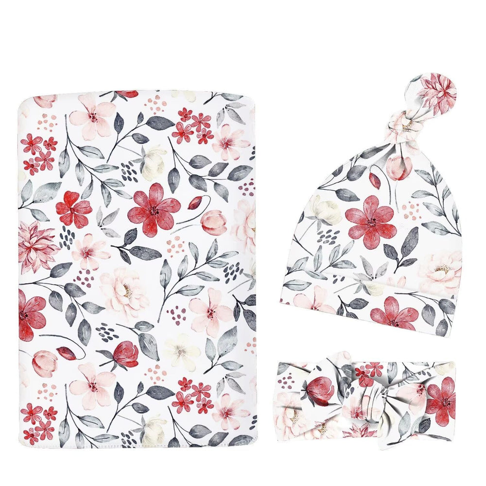 MdouLy newborn swaddle set with floral blanket for cozy wrap